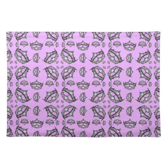 Queen of Hearts Silver Crown Tiaras pink thistle Cloth Placemat (Front)