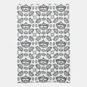 Queen of Hearts Silver Crown Tiaras white Kitchen Towel