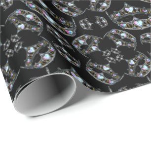 Queen of Hearts Silver Crowns Tiaras black wrap Wrapping Paper