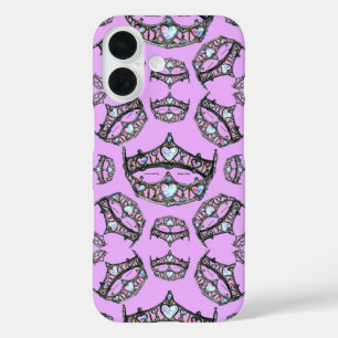 Queen of Hearts Silver Crowns Tiaras pink lilac iPhone 16 Case