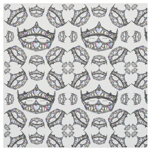 Queen of Hearts Silver Crowns Tiaras white fabric (Swatch)
