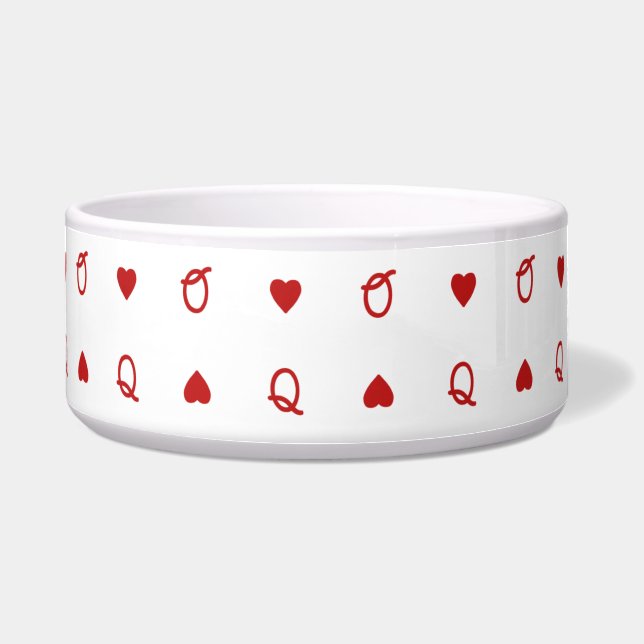Queen of Hearts Valentine’s Day Modern Pet Bowl (Front)