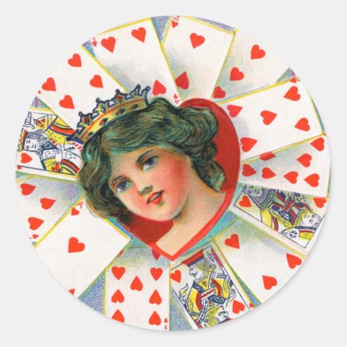 QUEEN OF HEARTS Valentines Day Classic Round Sticker