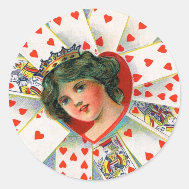 QUEEN OF HEARTS ,Valentine's Day Classic Round Sticker (Front)