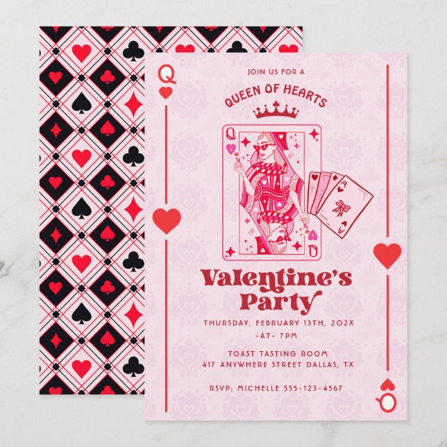 Queen of Hearts Valentine's Day Invitation (Front/Back)