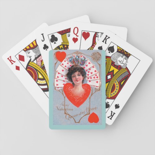 QUEEN OF HEARTS Valentines Day Red Blue Playing Cards