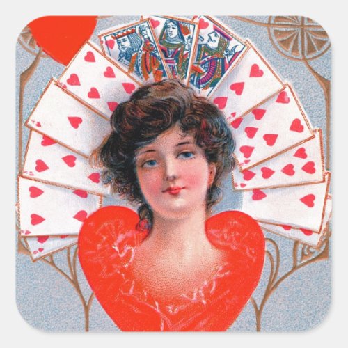 QUEEN OF HEARTS Valentines Day Square Sticker