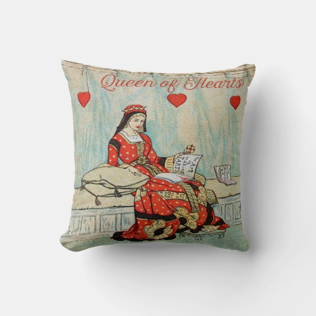 Queen of Hearts Vintage Drawing Personalized Throw Pillow (Front)
