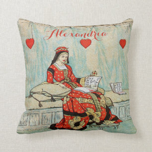 Queen of Hearts Vintage Drawing Personalized Throw Pillow