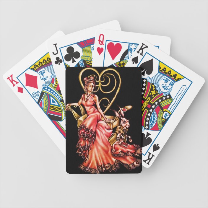 Queen Of Hearts With White Rabbit Drawing Bicycle Playing Cards Zazzle Com