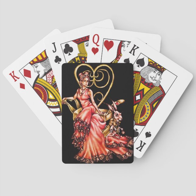 Queen of Hearts with White Rabbit Drawing Poker Cards (Back)