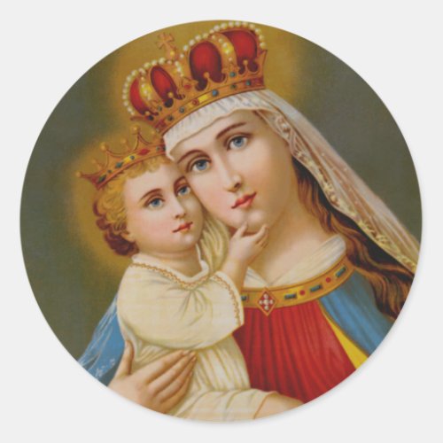 Queen of Heaven Blessed Virgin Mary Baby Jesus Classic Round Sticker