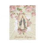 Queen of Heaven Blessed Virgin Mary Pink Roses Fleece Blanket