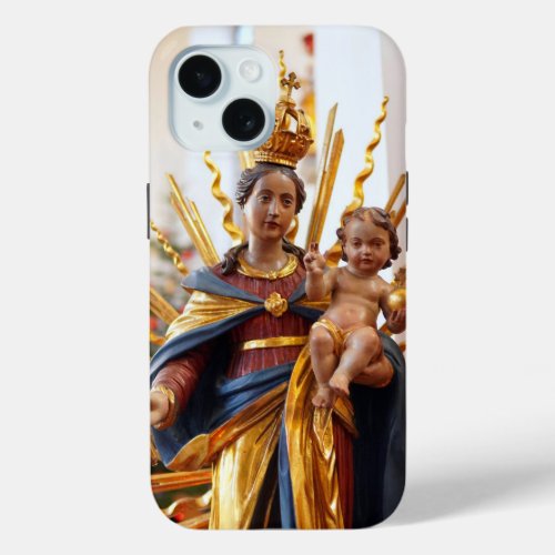 Queen of Heaven Virgin Mary Baby Jesus Christian iPhone 15 Case