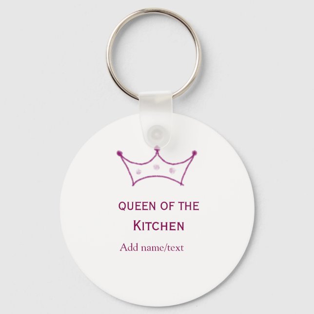 queen of kitchen mauve crown cook chef name keychain (Front)