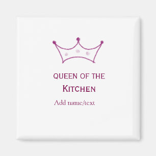 queen of kitchen mauve crown cook chef name magnet