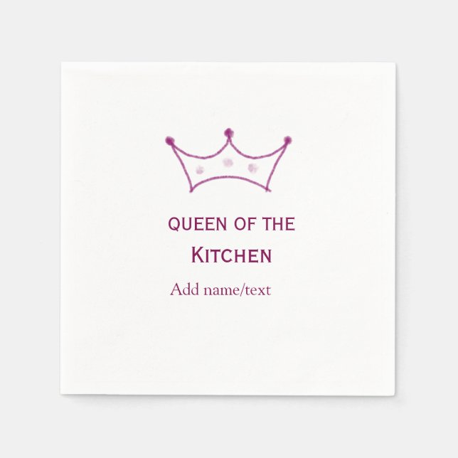 queen of kitchen mauve crown cook chef name napkins (Front)