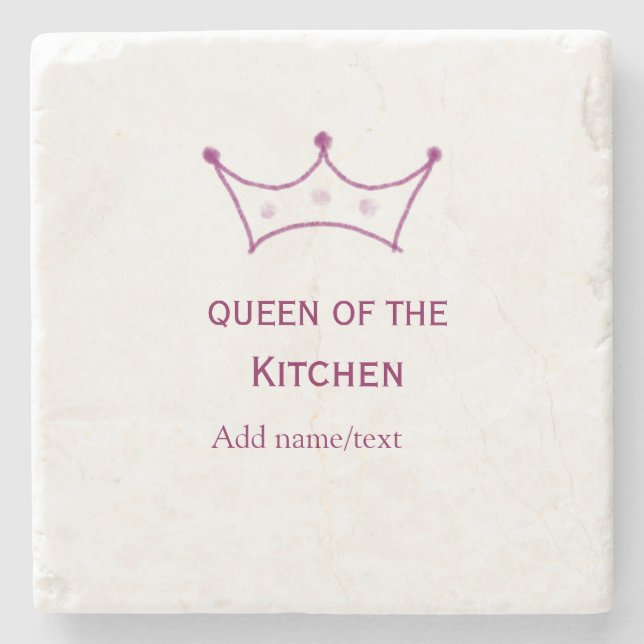 queen of kitchen mauve crown cook chef name stone coaster (Front)