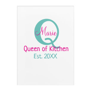 Queen of kitchen monogram green pink simple minima acrylic print