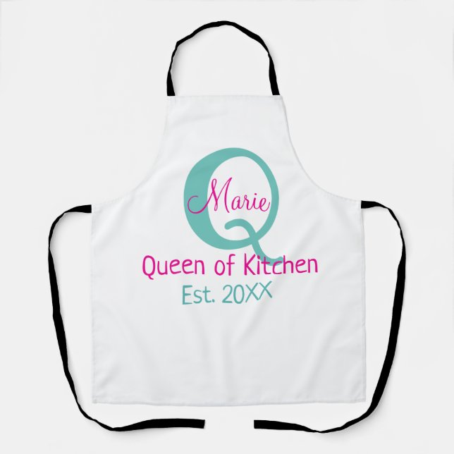 Queen of kitchen monogram green pink simple minima apron (Front)