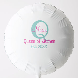 Queen of kitchen monogram green pink simple minima balloon