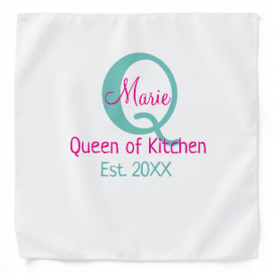 Queen of kitchen monogram green pink simple minima bandana