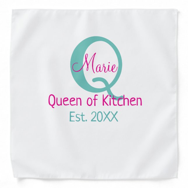 Queen of kitchen monogram green pink simple minima bandana (Front)