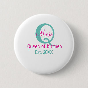 Queen of kitchen monogram green pink simple minima button