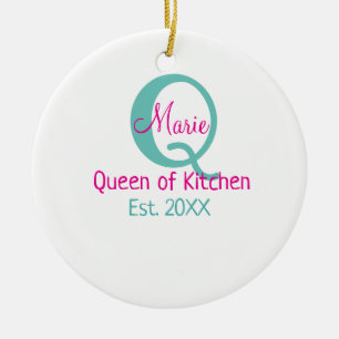 Queen of kitchen monogram green pink simple minima ceramic ornament