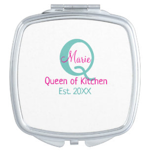 Queen of kitchen monogram green pink simple minima compact mirror