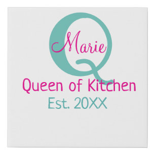 Queen of kitchen monogram green pink simple minima faux canvas print