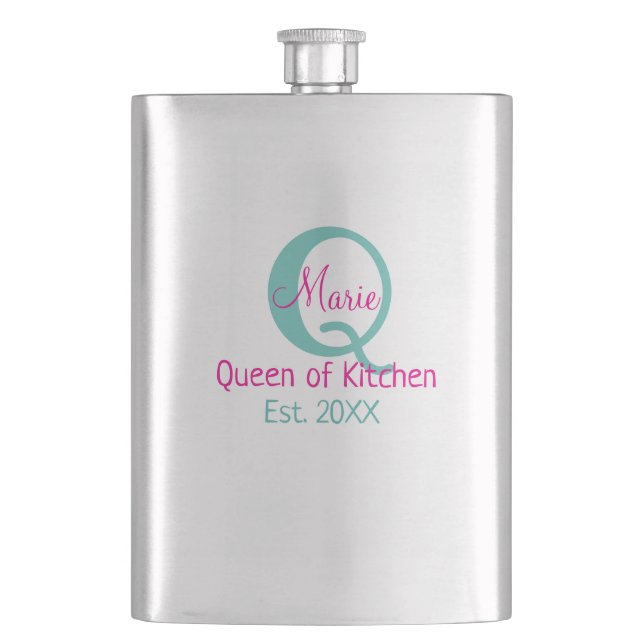 Queen of kitchen monogram green pink simple minima flask (Front)