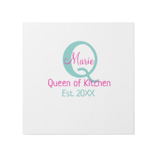 Queen of kitchen monogram green pink simple minima gallery wrap