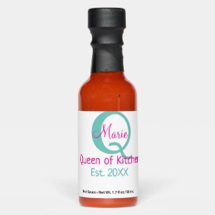 Queen of kitchen monogram green pink simple minima hot sauces