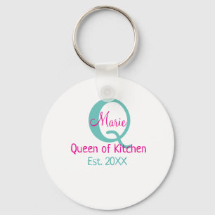 Queen of kitchen monogram green pink simple minima keychain