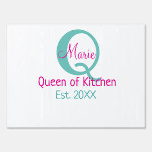 Queen of kitchen monogram green pink simple minima sign