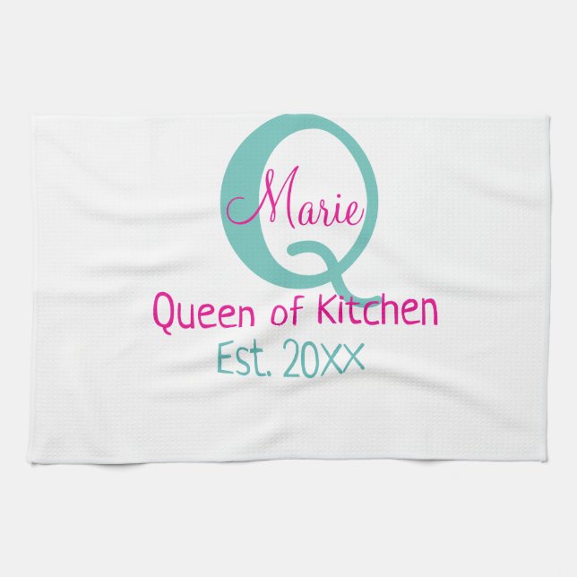 Queen of kitchen monogram green pink simple minima towel (Horizontal)