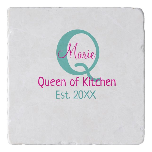 Queen of kitchen monogram green pink simple minima trivet (Front)