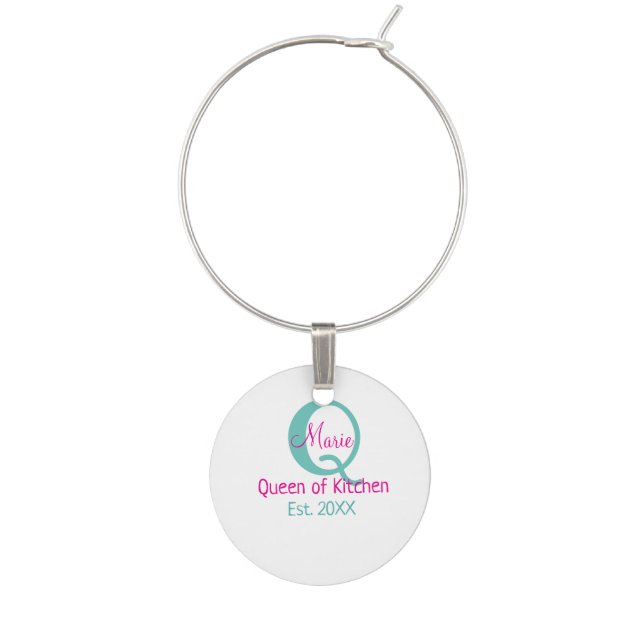 Queen of kitchen monogram green pink simple minima wine charm (Front)