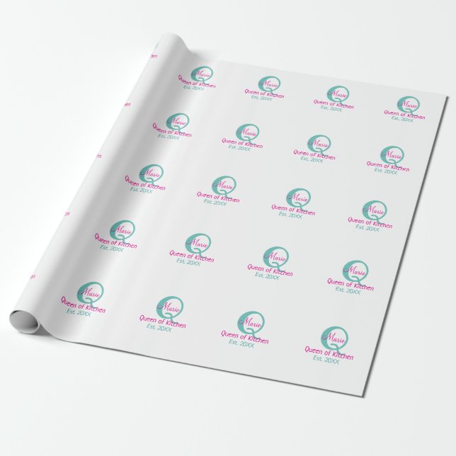 Queen of kitchen monogram green pink simple minima wrapping paper (Unrolled)