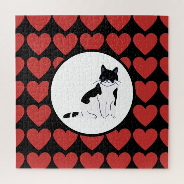 Queen of red hearts cat black white kitty voices  jigsaw puzzle (Vertical)