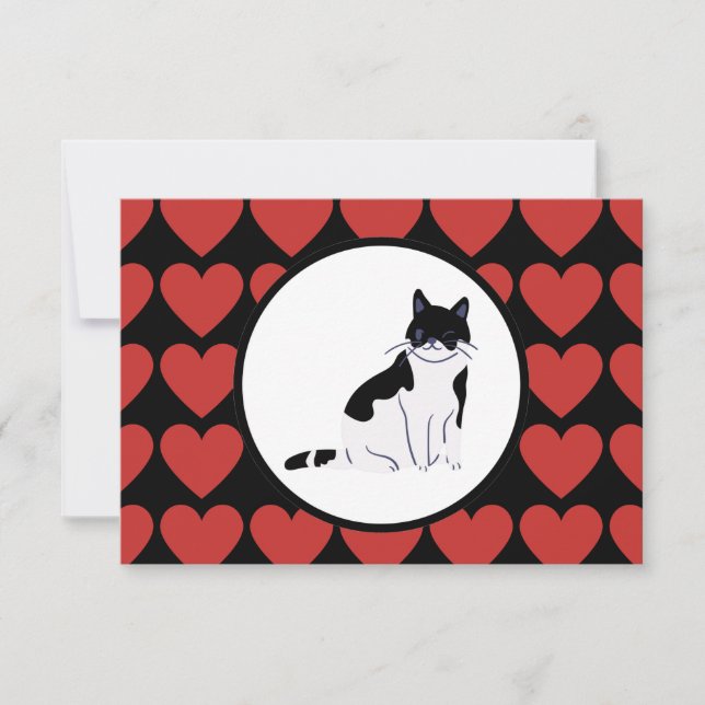 Queen of red hearts cat black white thank you card (Front)