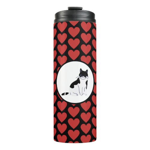 Queen of red hearts cat black white thermal tumbler