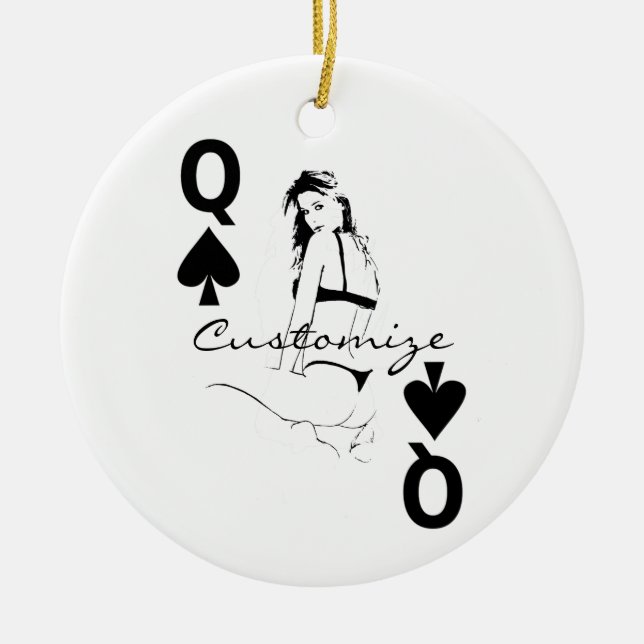 Queen of Spades Bikini Girl Thunder_Cove Ceramic Ornament (Front)