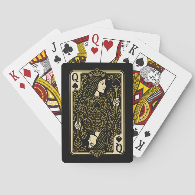 Queen of Spades — Black & Gold Royal Filigree Poker Cards (Back)