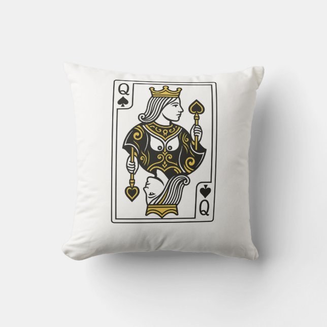 Queen of Spades — Black & Gold Throw Pillow (Front)