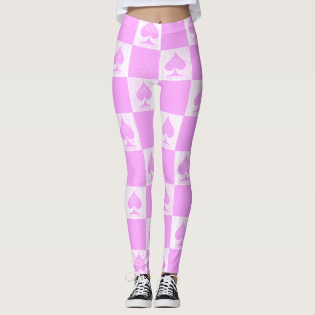 Queen of Spades Leggings Cute Pink Checkers QoS (Front)