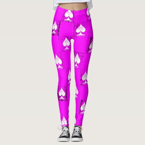 Queen of Spades Leggings Pink White Checkers QoS