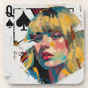 Queen of Spades Oil Painting Beverage Coaster