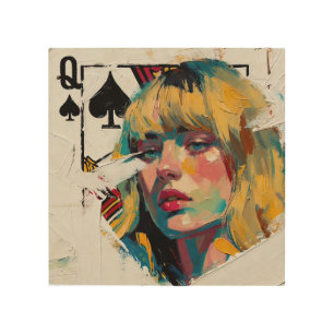 Queen of Spades Oil Painting Wood Wall Art